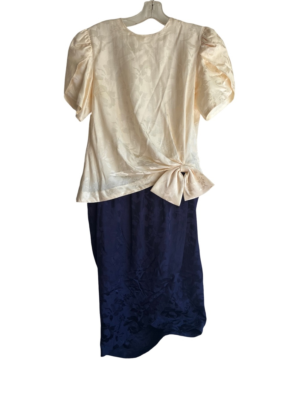 Elegant Cream Puff-Sleeve 1980s Dress